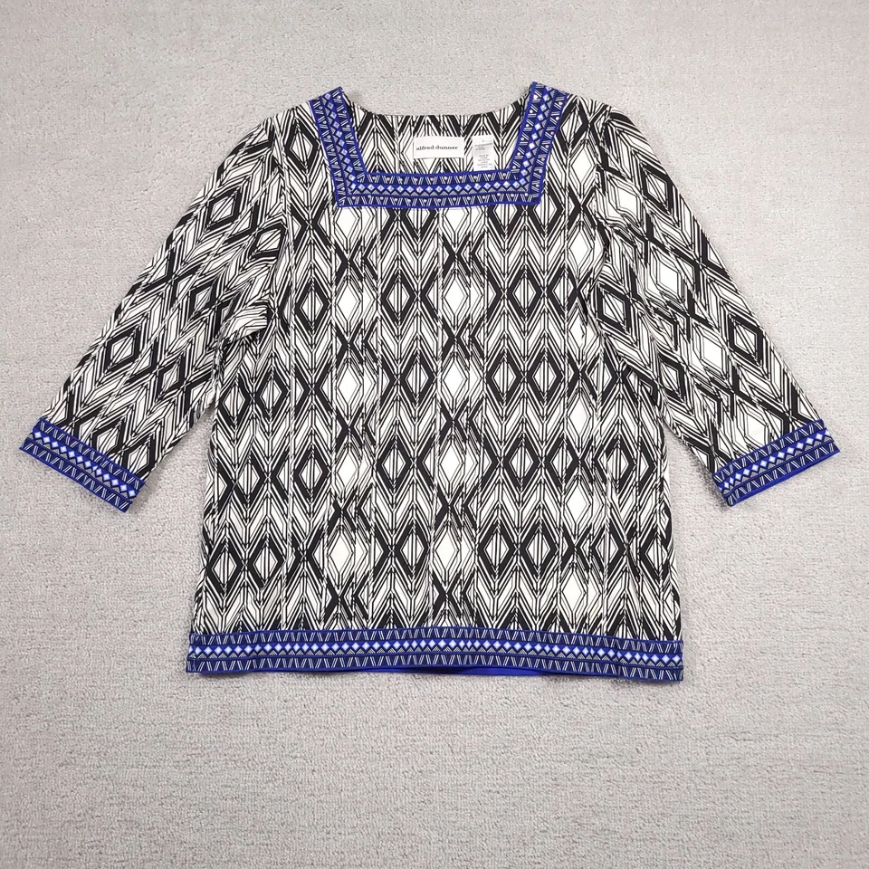 Alfred Dunner Shirt Womens Smal 3/4 Sleeve Square Neck Embroidered Studded - Image 1 of 4