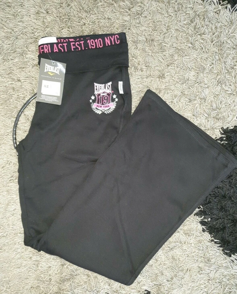 Pantalones para correr Everlast para dama. PANTALONES DE CHÁNDAL NEGRO ROSA NUEVO CON ETIQUETAS PRECIO DE VENTA SUGERIDO POR EL FABRICANTE £24.99 REINO UNIDO Foto 1 de 1