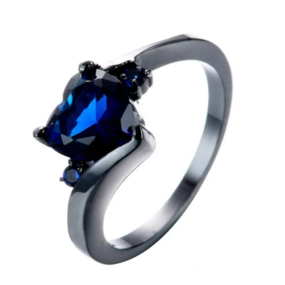 Ring; Heart Purple Cultured Sapphire Stone, 14K Black Gold Filled Size 10 NEW  - Image 1 of 2