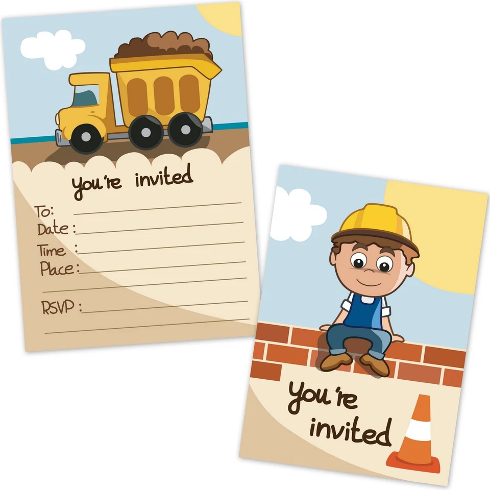 Camión volquete construcción niños fiesta cumpleaños invitaciones para niños 20 unidades con... Foto 1 de 2