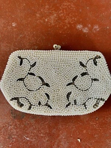 Vntg Pearl  Beaded Clutch Purse Bridal Formal Evening Bag Winter White Wedding - Picture 1 of 9