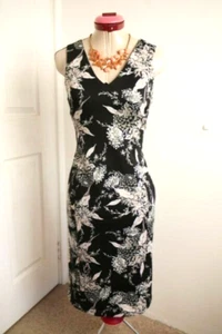 DOROTHY PERKINS Black Floral Print DRESS Size UK 10 Aus 8 White Cocktail Party - Picture 1 of 6