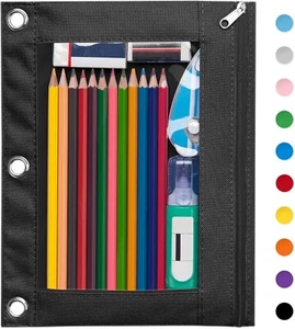 Pencil Pouch for 3 Ring Binder, Large Pencil Case Pouch with 3 Reinforced Gromme - Picture 1 of 5
