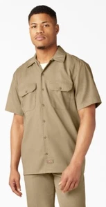 Dickies Mens Twill Short Sleeve Button Front Work Shirt (Tan) Large Original Fit - Picture 1 of 5