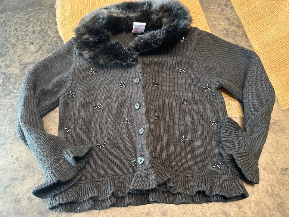 VTG GYMBOREE FAUX FUR BEADED CARDIGAN SWETAER GIRLS SZ 4 - Image 1 of 4