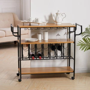 3 Tier Industrial Serving Drinks Trolley Kitchen Bar Storage Shelf Dining Cart - Picture 1 of 12