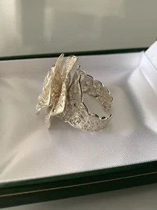 Verstellbarer 925 Sterling Silber 3D erhabene Blume Cocktail Ring offen filigran - Bild 1 von 8