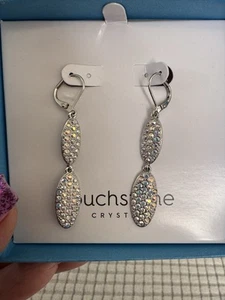 Touchstone Crystal On The Rise AB Dangle Earrings Rhodium Plated NIB - Picture 1 of 5