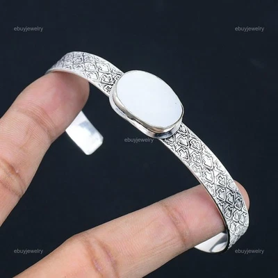 Friendship Day Deal Oval Mother Of Pearl Stone Elegant Bangle Sterling Silver - Image 1 of 4