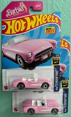 Hot Wheels ЭКРАН ВРЕМЯ СЕРИИ BARBIE 1956 CORVETTE лот из 2 розовых - Изображение 1 из 2