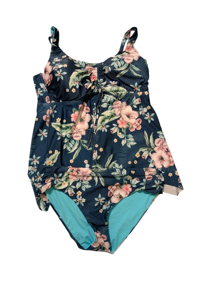 Women's Becca Tankini Swimsuit Blue FloralSize 2x - Image 1 of 1