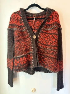 FREE PEOPLE Nordic Fair Isle Mezcla de Lana Grueso Punto Con Capucha Cárdigan Suéter S - Imagen 1 de 6