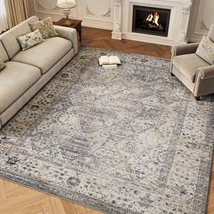 Grey Washable 5x7 Area Rugs for Living Room Rug Bedroom Rug-Carpet Neutral Vi... - Picture 1 of 6