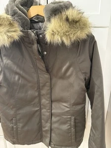 Abercrombie & Fitch Ultra Collection Jacket W Small Brown Faux Fur Hood - Picture 1 of 10