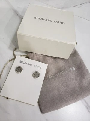 NEW MICHAEL KORS SILVER TONE CRYSTAL MONOGRAM PAVE,STUD ROUND EARRINGS MKJ4516 - Image 1 of 4