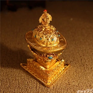 TIBETAN TANRA BUDDHISM ALTAR BLESSED 6.5X10CM GOLD GILT Gabbra KAPALA - Picture 1 of 7