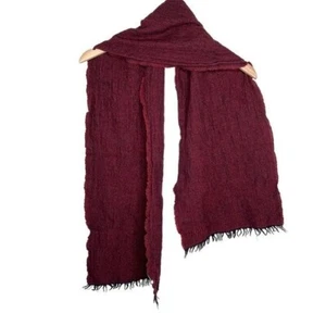 Valentino burgundy red shaggy fringe wool winter scarf - Picture 1 of 8