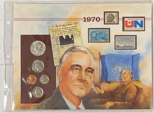 1970 Proof Set in 11”x8.5” Display Panels Calhoun’s Society + Stamps FDR - Picture 1 of 6