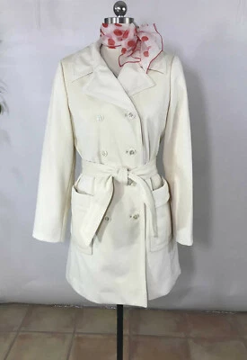 Vtg Sears? DUPONT ZE PEL Winter White Double Breasted Trench Coat Rain Coat M/L - Image 1 of 4