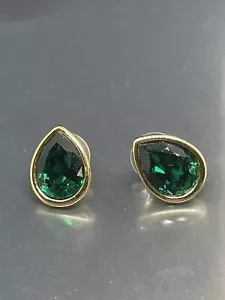Swarovski Signed SAL GoldTone Green Teardrop Crystal 0.75” Fashion Stud Earrings - Picture 1 of 5