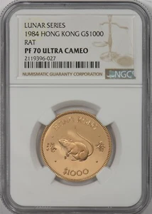 Hong Kong 1984 1000 Dollar gold Rat animal NGC Proof 70UC Lunar series 0.47oz go - Picture 1 of 2