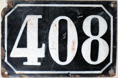 Large old black French house number 408 door gate plate plaque enamel metal sign Cover