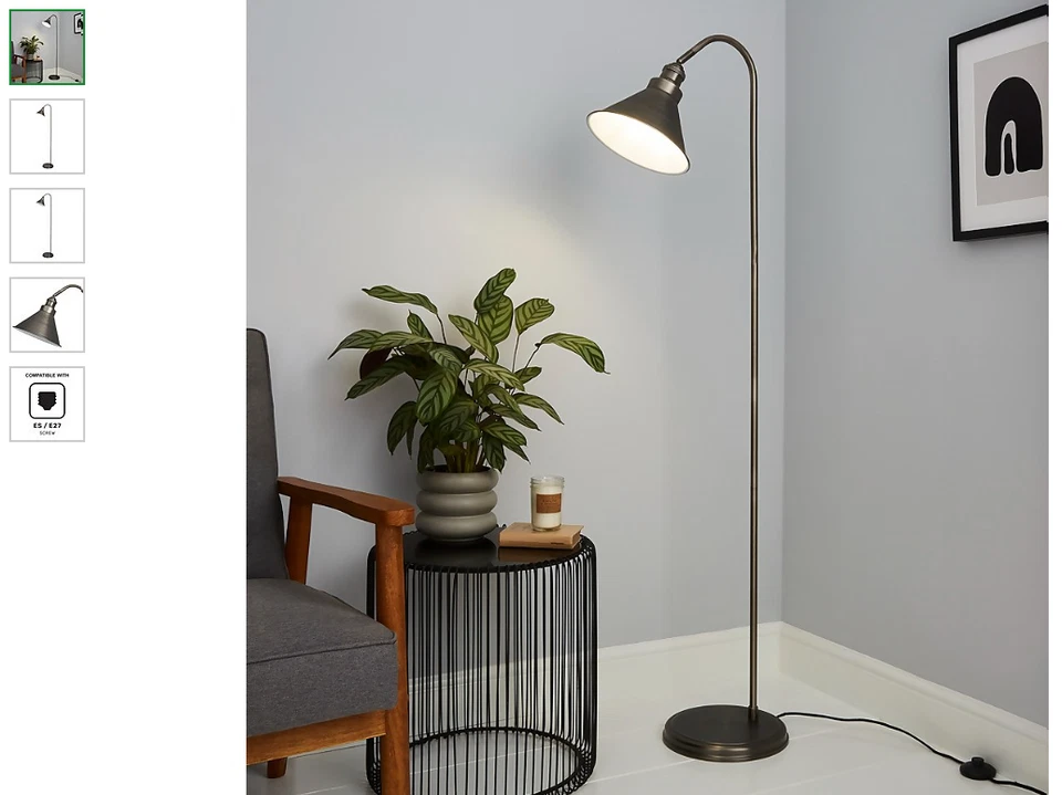 Didsbury Smooth Pewter Floor Lamp Grey Metal Soft Industrial Feel - Image 1 of 4