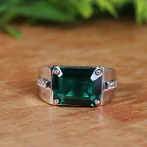 .60 ct Baguatte Cut Natural Emerald men  Engagement Ring  925 sterling silver - Picture 1 of 5