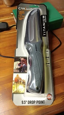 Camillus 9.5" Titanium Bonded Drop Point Hunter Fixed Blade Knife w/ Sheath - Image 1 of 2