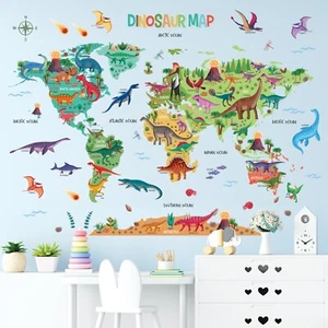 DECOWALL DL3-2415 XLarge Dinosaurio Mapa del Mundo Niños Pegatinas de Pared Educativas - Imagen 1 de 7