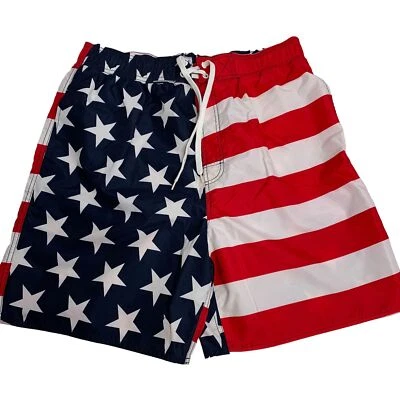 Bañador Faded Glory Board Shorts M Rojo Blanco Azul Bandera Malla Calzoncillos Bolsillos Foto 1 de 4