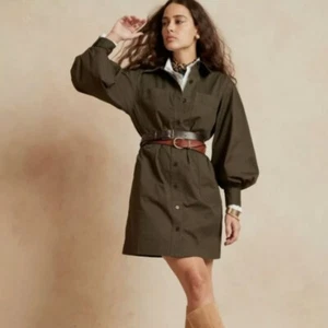 Banana Republic Utility Safari Mini Shirtdress Long Balloon Sleeve Camo Green XS - Picture 1 of 8