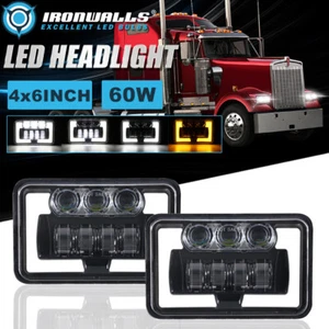 Par de faros LED 4x6" pulgadas haz alto/bajo DRL para Kenworth T800 T400 T600A W900 - Imagen 1 de 12