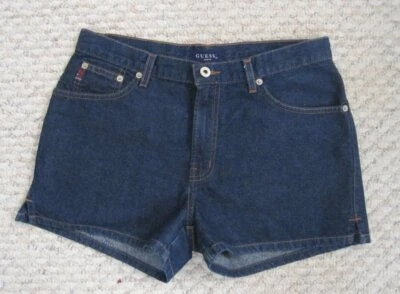 Guess Vintage Juniors Azul Oscuro Denim Jean Pantalones Cortos Cremallera Botón Cinturón Lazos 30 Foto 1 de 4
