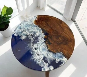 Blue Ocean Epoxy Table Top, Round epoxy Wooden Table Top, Epoxy Resin Home Decor - Picture 1 of 8