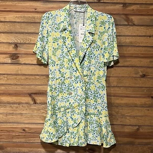 ZARA Women’s Size Medium Spring Green Floral Swing Romper Button Up NWT - Picture 1 of 15