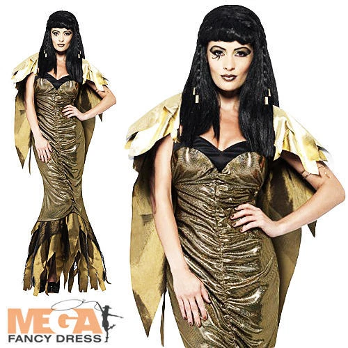 Dark Cleopatra Ladies Fancy Dress Evil Egyptian Queen Adults Halloween Costume  - image 1 of 1