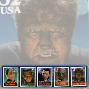 1997 CLASSIC MOVIE MONSTERS Komplettsatz 5 verschiedene postfrische Einzelmarken - Bild 1 von 2