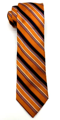 XMI Colour 100% Silk Tie Orange Navy Blue Stripe Hand Made NWT MSRP $98 - Image 1 of 4