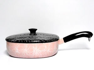 VTG MCM SERENDIPITY PINK & BLACK SPAGHETTI DRIZZLE SKILLET PAN w/LID 1950s USA - Picture 1 of 19