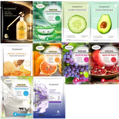 PUQIANNA Natural Moisturising Soft Hydrating Face Sheet Masks - 5 Pack & 10 Pack - Image 1 of 4