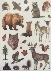 Forest Wildlife Bear Wolf Duck Deer Fox Raccoon Squir Scrapbook Craft Stickers - Picture 1 of 1