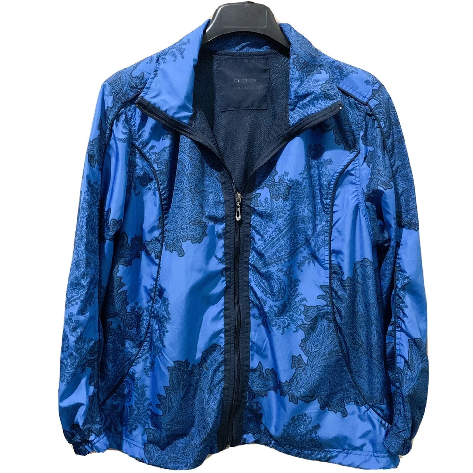 Three Hearts Women's Sz Large Jacket Polyester Lightweight Blue Print Full Zip - Imagem 1 de 4