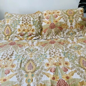 Pottery Barn Reversible Caesera King Duvet & Two Standard Shams Brown Gold Green - Picture 1 of 8
