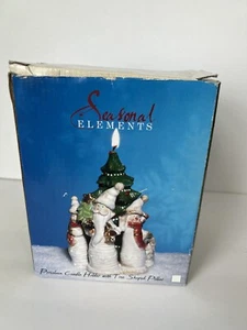 Seasonal Elements Porcelain Snowman Holder With Tree Shaped Pillar Christmas - Picture 1 of 11