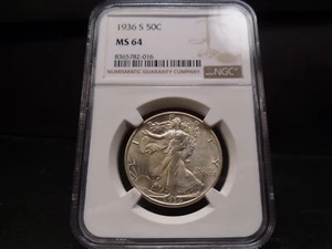 1936-S MS64 Liberty Walking Half Dollar NGC Certified - White/Light Gold - Picture 1 of 8