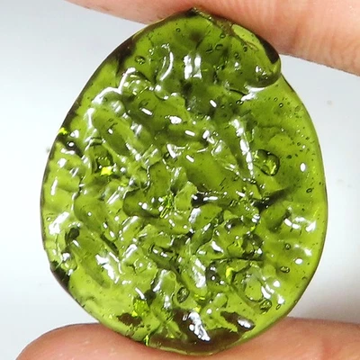 24.85 CT Lab Created Green Moldavite Cabochon Polished Gemstone 23x28x5 mm GT186 - Image 1 of 4