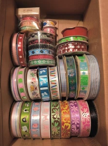 Ribbon Spools Asst Colors Patterns Holiday Lot of 34 - Picture 1 of 4