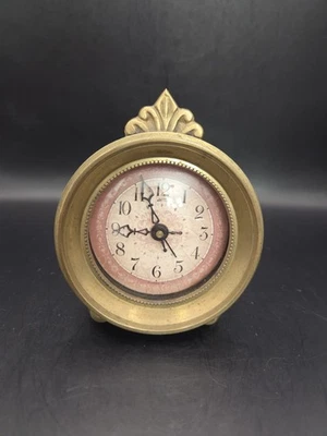 Vintage Timeworks Inc Solid Brass & Convex Glass Desk, Shelf, Alarm Clock  - Image 1 of 4