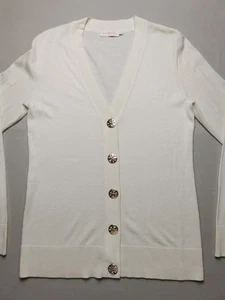 TORY BURCH Womens UK L 100% Merino Wool Simone Cardigan VGC Off White Button Up - Picture 1 of 17